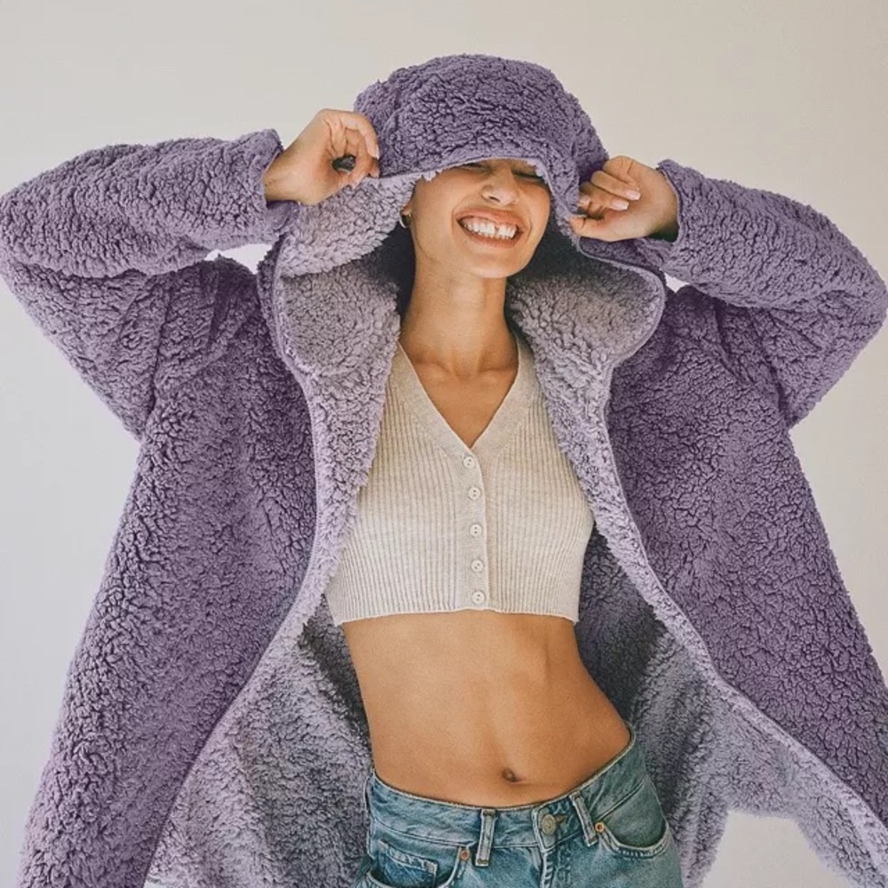 UO Carmella Reversible Hooded Teddy Jacket